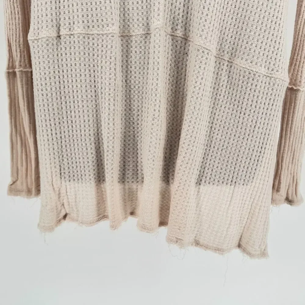 Free People Ventura Top XSmall Nude Blush Waffle Knit Thermal Raw Edge